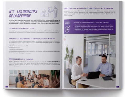 Pages d'exemple du Guide pratique sur la facture électronique - édité par In Extenso